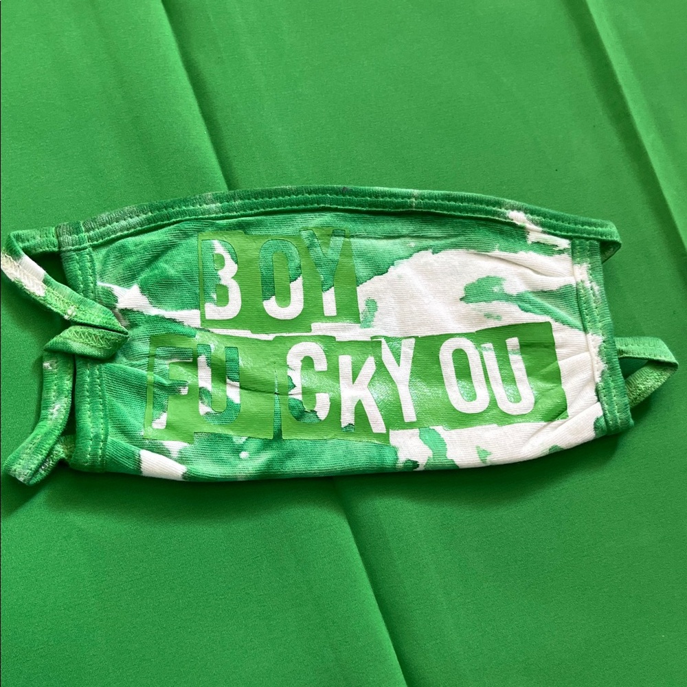 Green and White Graphic Face Mask